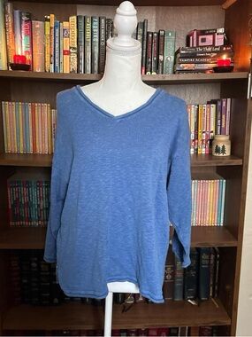 Lulu-B Blue V-Neck Lightweight Knit Sweatshirt